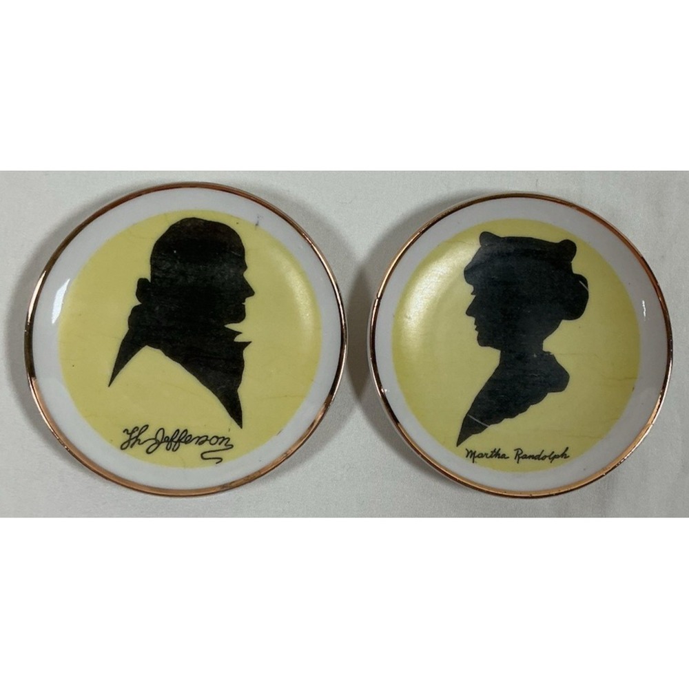 Vintage Thomas Jefferson Martha Randolph Silhouette Mini Plates 3.25" Pair